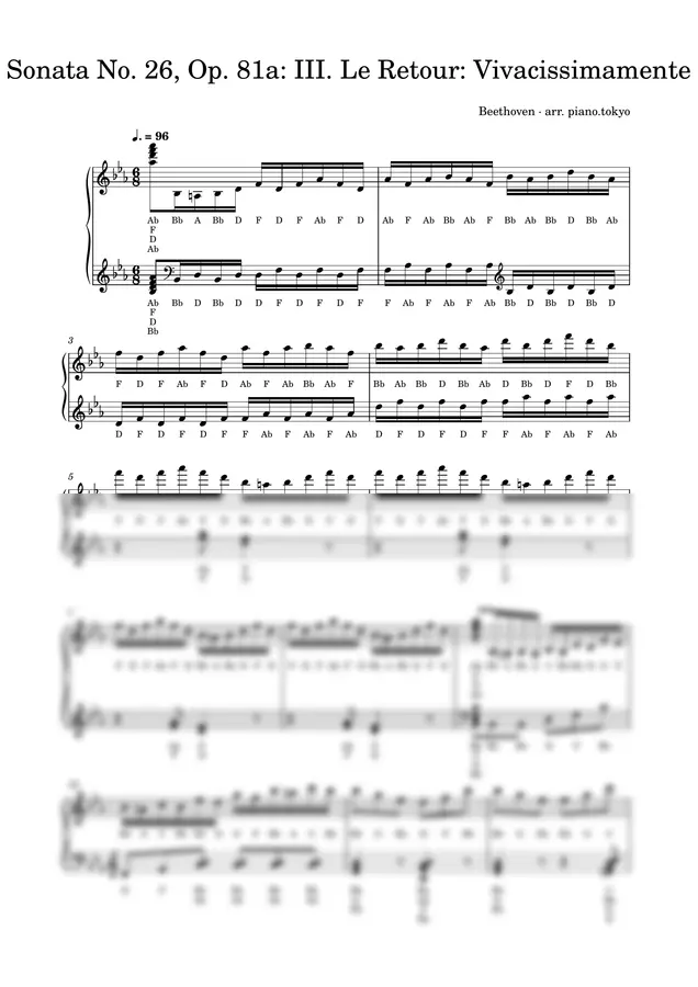 Beethoven - Sonata No. 26, Op. 81a: III. Le Retour: Vivacissimamente (Easy Piano with Letter Notes (C-D-E))