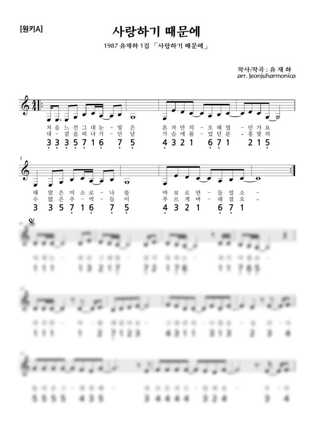 유재하 - 사랑하기때문에 (하모니카/15음텅드럼) by 전주하모니카0