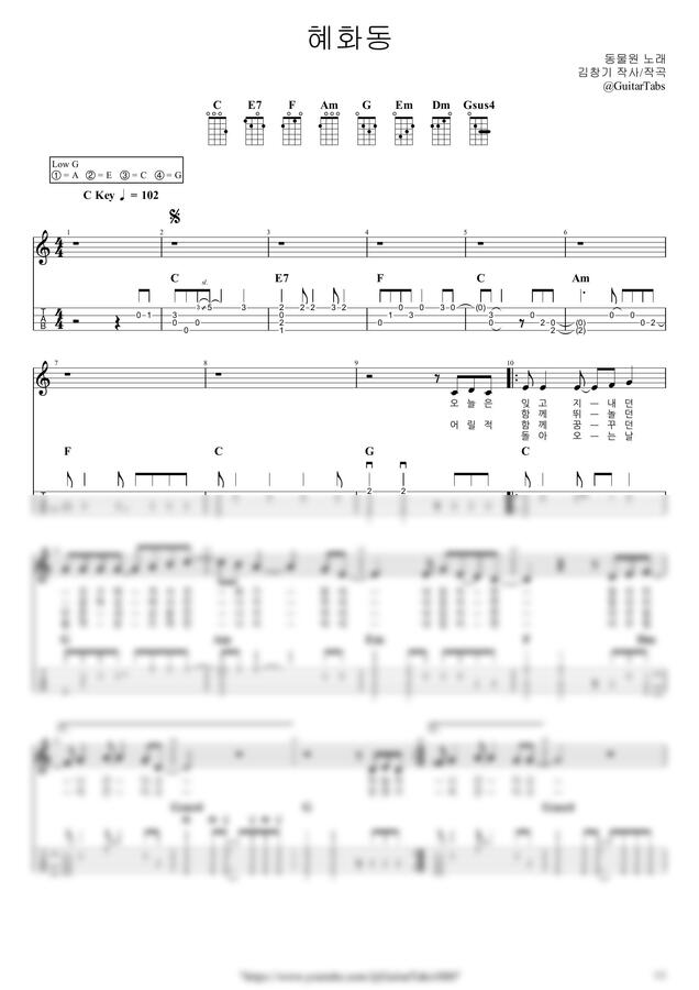 동물원 - 혜화동 by GuitarTabs0