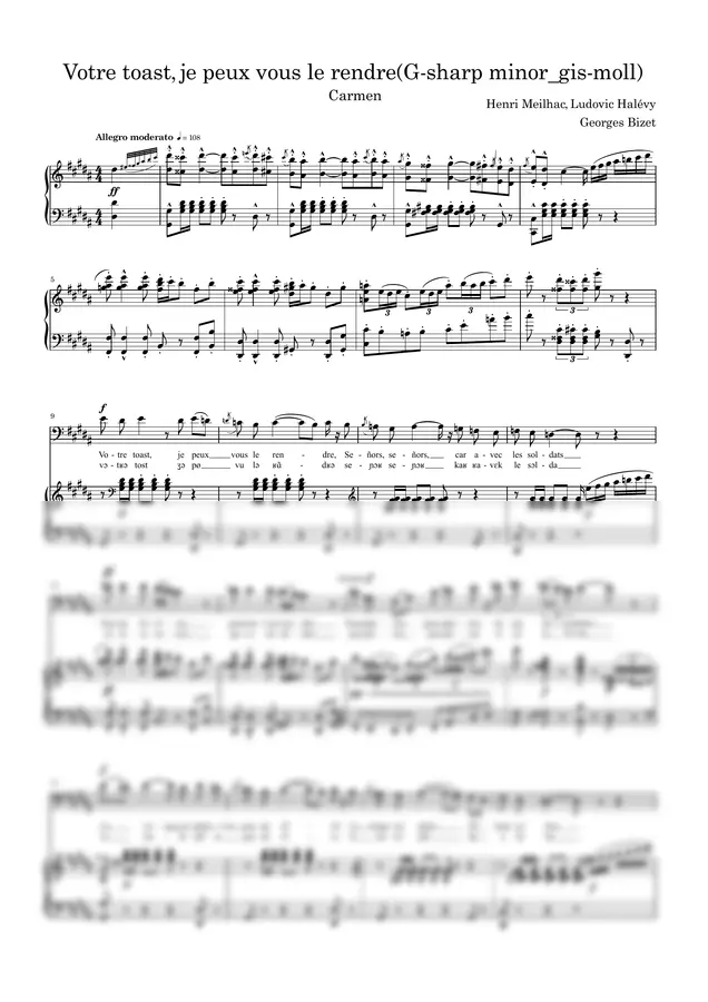 Georges Bizet - Votre toast, je peux vous le rendre [with accompaniment MP3]   G-sharp minor_gis-moll  Toreador Song