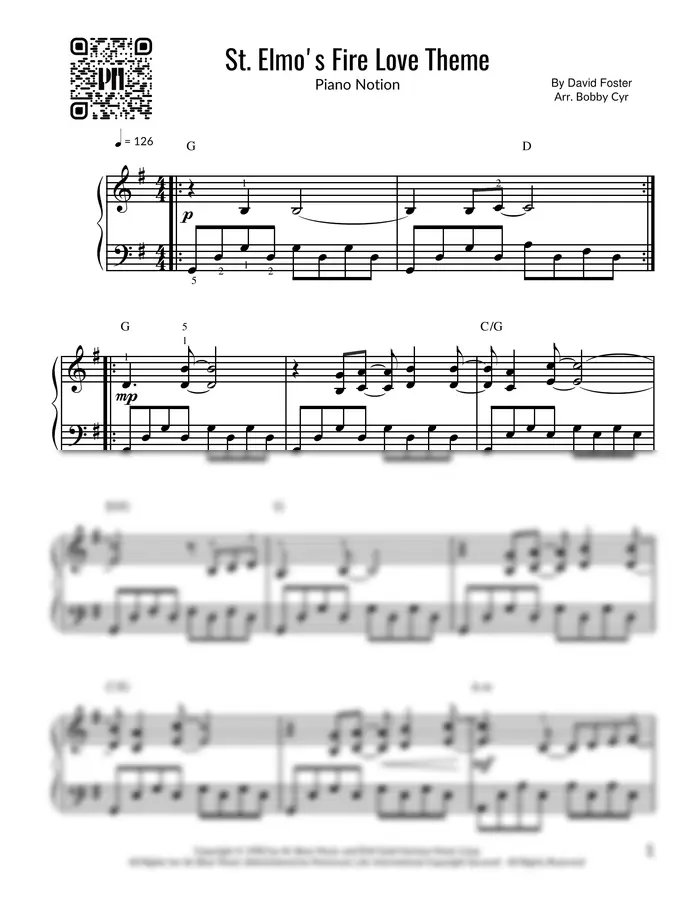 David Foster - St. Elmo's Fire Love Theme (Easy Piano)