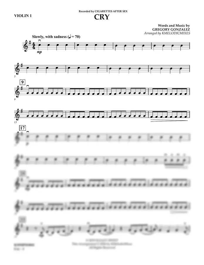Cigarettes After Sex(시가렛 애프터 섹스) - Cry (String Orchestra) | Violin 1