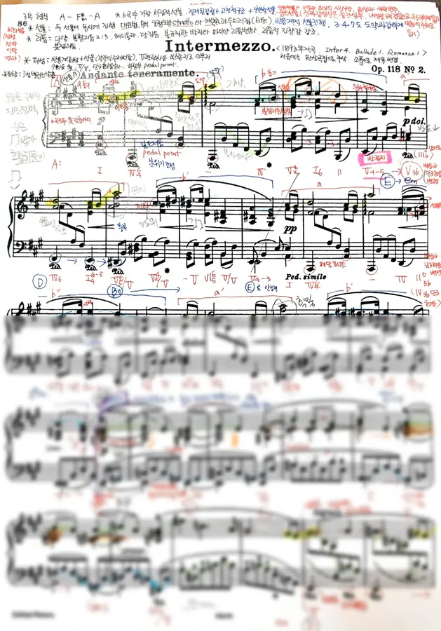 op.118 No.2 분석 - 브람스 인터메조 분석악보Intermezzo
