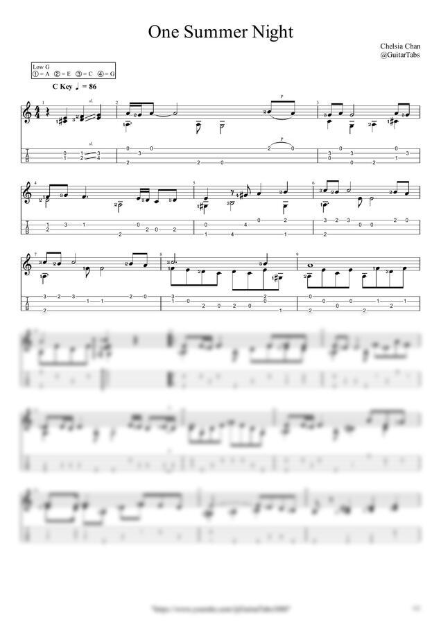 Chelsia Chan - One Summer Night (독주) by GuitarTabs0