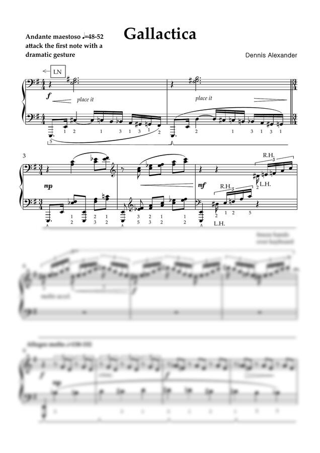 데니스 알렉산더 - 갤럭티카-Gallactica -콩쿨곡 추천-페달,손가락번호,큰폰트악보포함 by 악보다나와0