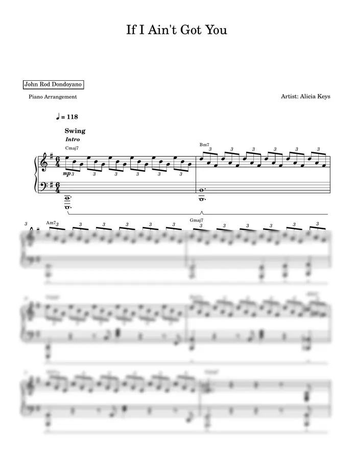 Alicia Keys - If I Ain't Got You (PIANO SHEET) by John Rod Dondoyano 1p 미리보기