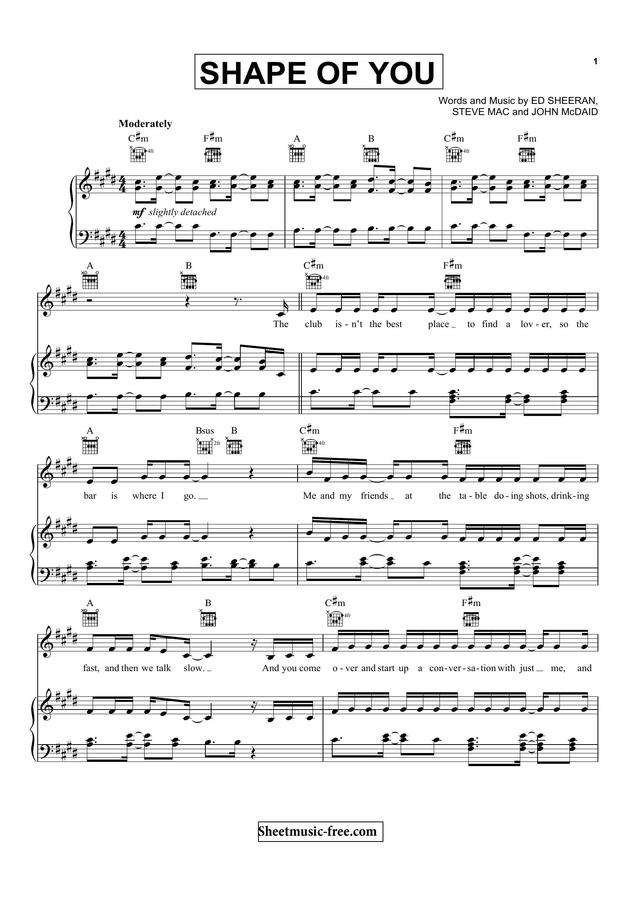 Ed Sheeran - Shape of you by Sheetmusic-free.com0