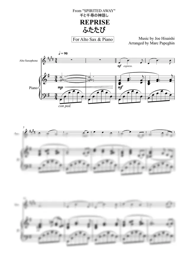 Joe Hisaishi - Reprise (Alto Sax & Piano)