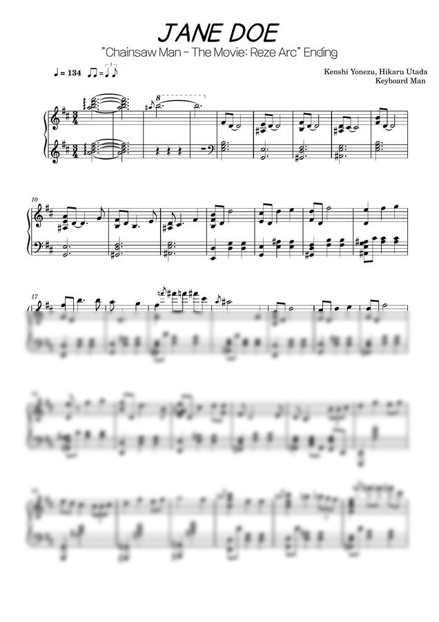 요네즈 켄시 / 우타다 히카루 - JANE DOE (극장판 체인소 맨 : 레제편 엔딩 테마곡) by Keyboard Man0