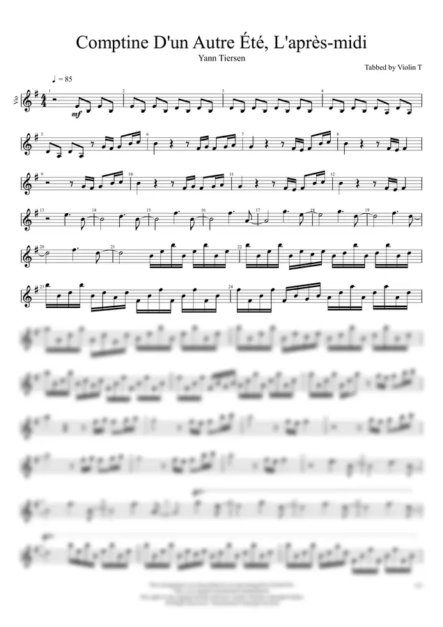 Yänn Tiersen - Comptine d'un autre été, l'après-midi (Violin)