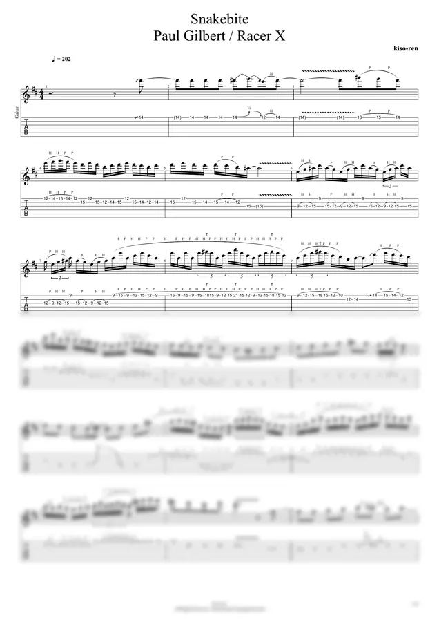 Racer X - Snakebite TAB - Racer X Guitar Solo Paul Gilbert (TAB PDF & Guitar Pro files.(gpX))