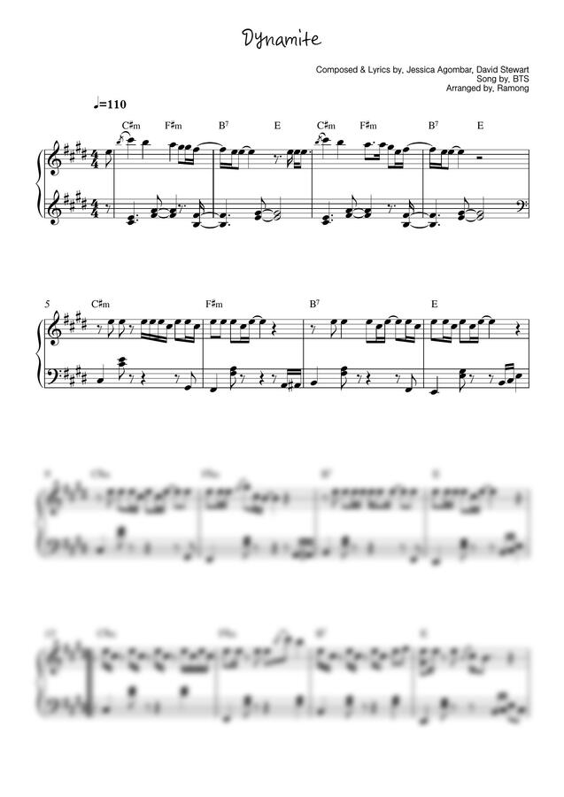 악보 방탄소년단 (BTS) Dynamite (쉬운 악보) by Ramong (라몽)