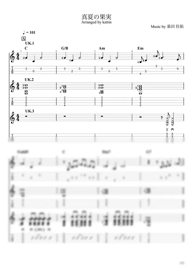 Arranged by kattin - 真夏の果実 (Ukulele Ensembles)
