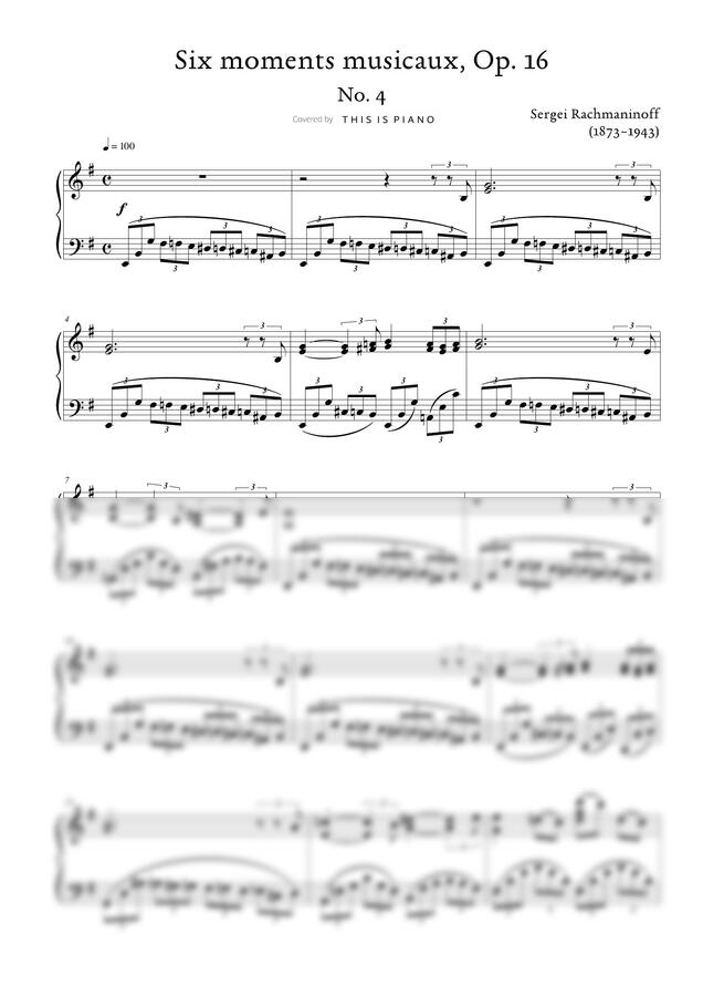 S. Rachmaninoff (라흐마니노프) - Moments Musicaux No.4 In E minor (악흥의 순간) (쉬운 악보) by THIS IS PIANO0