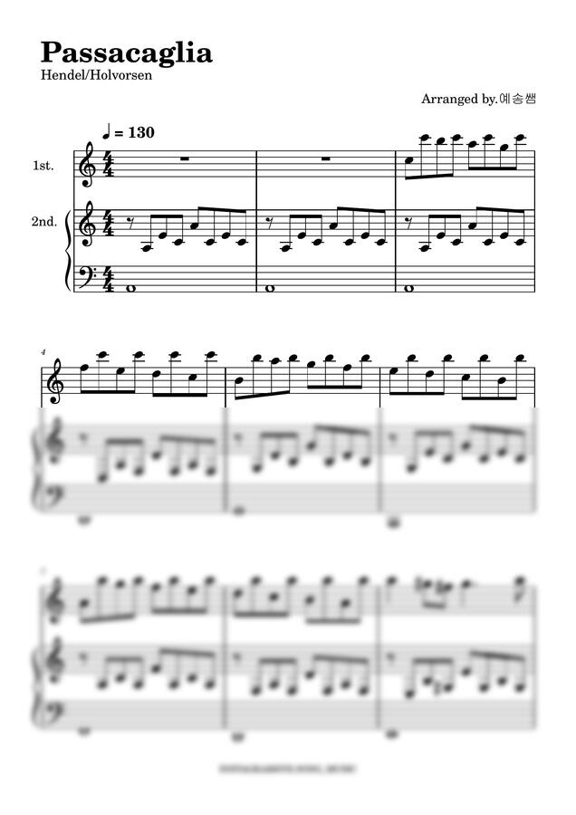 J. Halvorsen(할보르센) - Passacaglia(파사칼리아) (왕초급4hands보) by 예송쌤0
