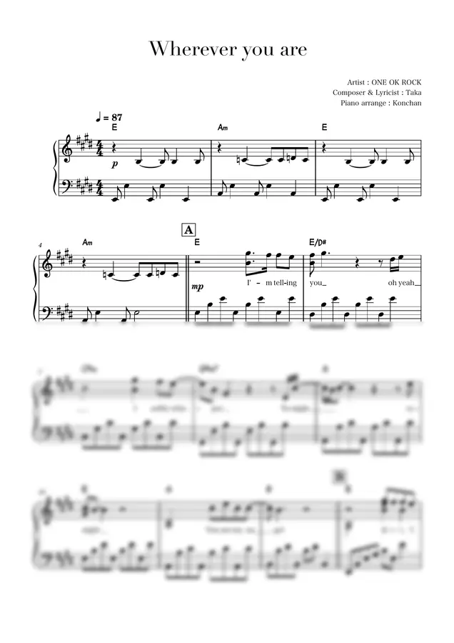 ONE OK ROCK - Wherever you are (Piano solo / Ballade / JPOP)
