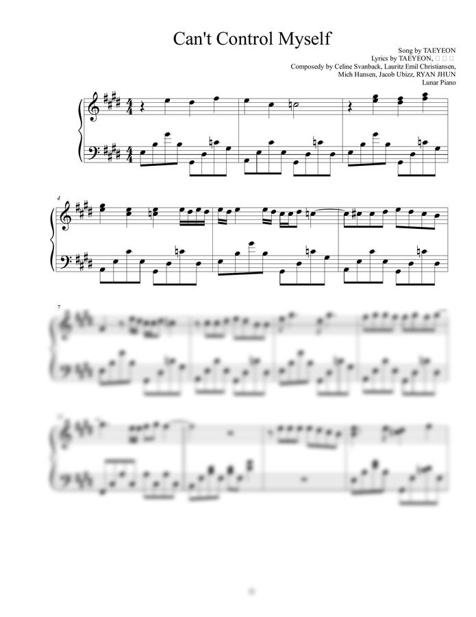 악보 > 태연 (TAEYEON) Can't Control Myself by Lunar Piano 루나피아노