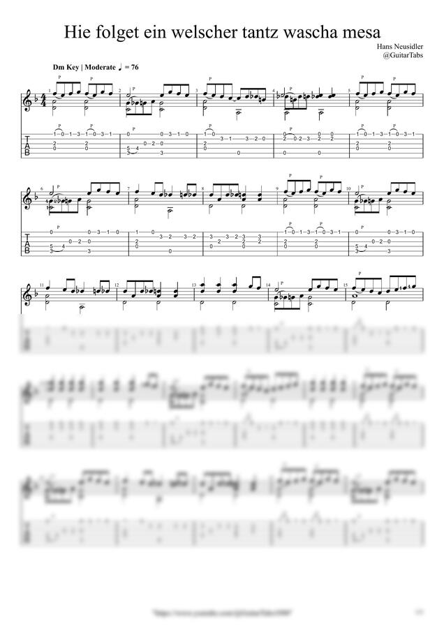 Hans Neusidler - Hie folget ein welscher tantz wascha mesa by GuitarTabs0