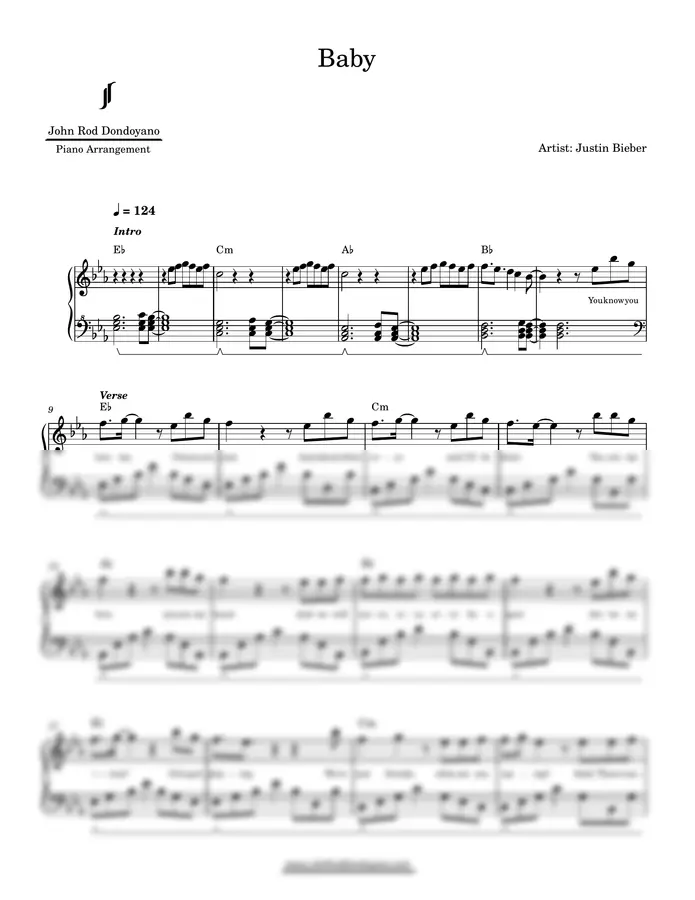 Justin Bieber - Baby (PIANO SHEET)