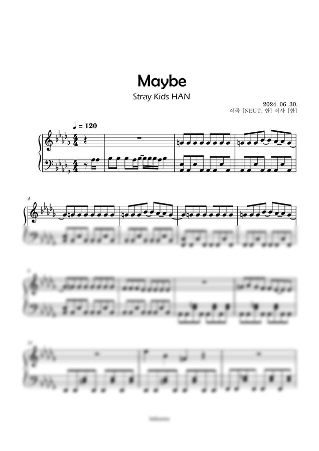 스트레이키즈 한 - Maybe (중급 악보/원키) by Boknowa보노아0