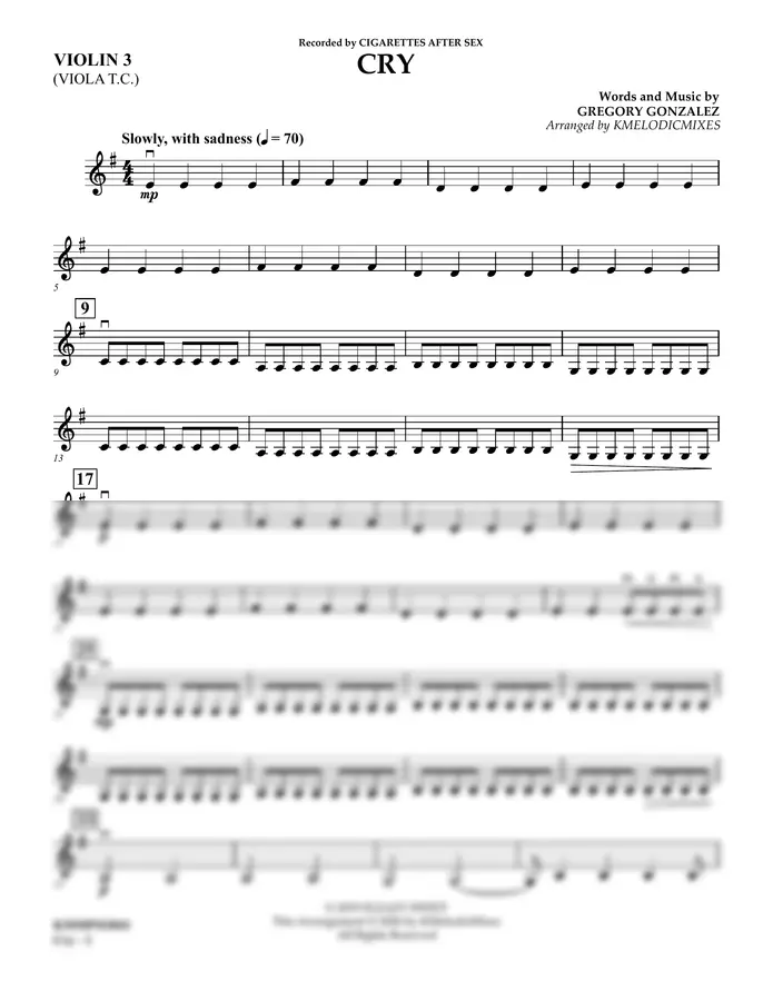 Cigarettes After Sex(시가렛 애프터 섹스) - Cry (String Orchestra) | Violin 3
