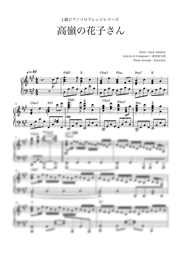 back number - 높은 곳의 하나코씨 (Piano solo / JPOP)