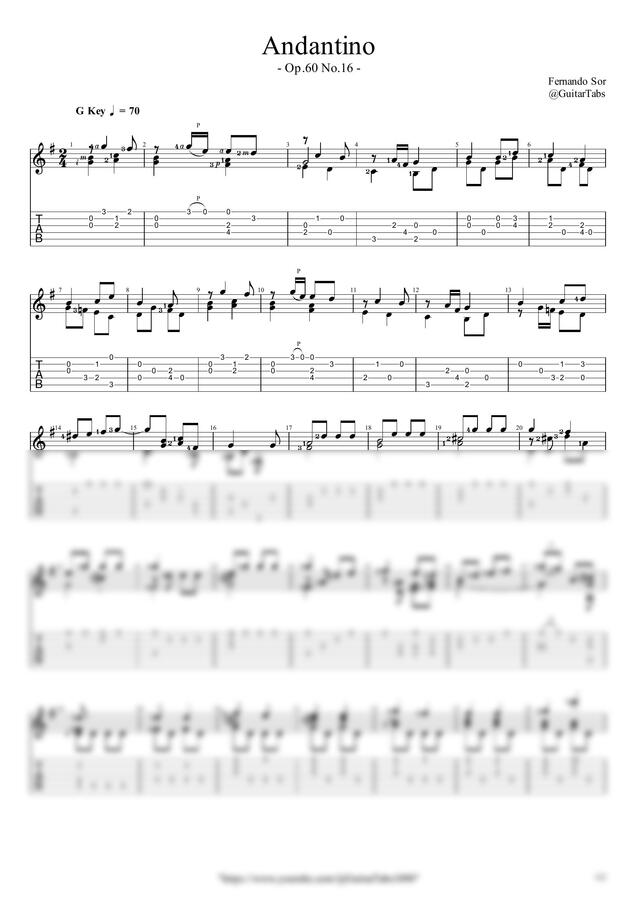 F. Sor - Andantino(Op.60 No.16) by GuitarTabs0