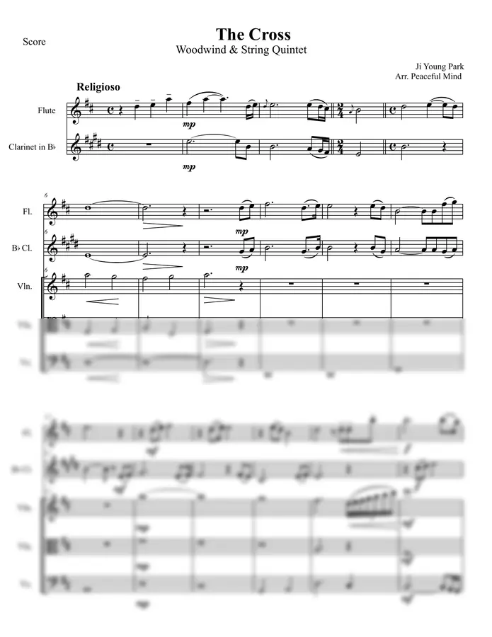 박지영 / Arr. Peaceful Mind - 십자가  for Woodwind & String Quintet