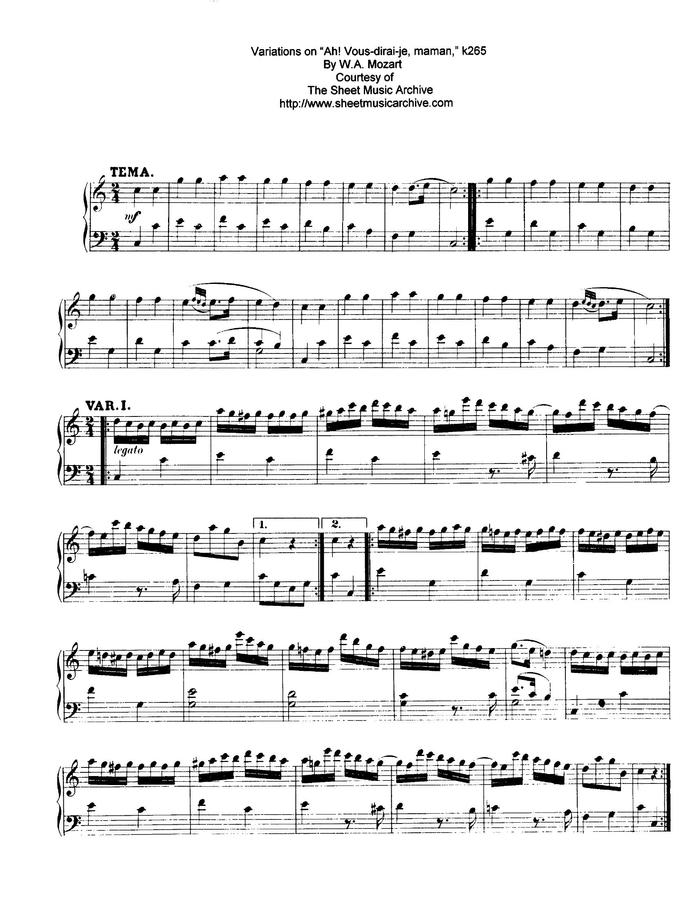 W.A.Mozart (모차르트) - 12 Variations On 'Ah, Vous Dirai-Je Maman' (작은별 변주곡)