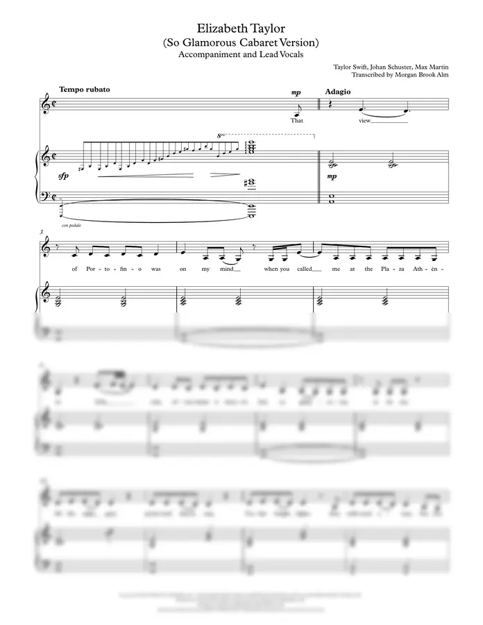 Taylor Swift - Elizabeth Taylor (Piano Accompaniment with Vocal Melody)