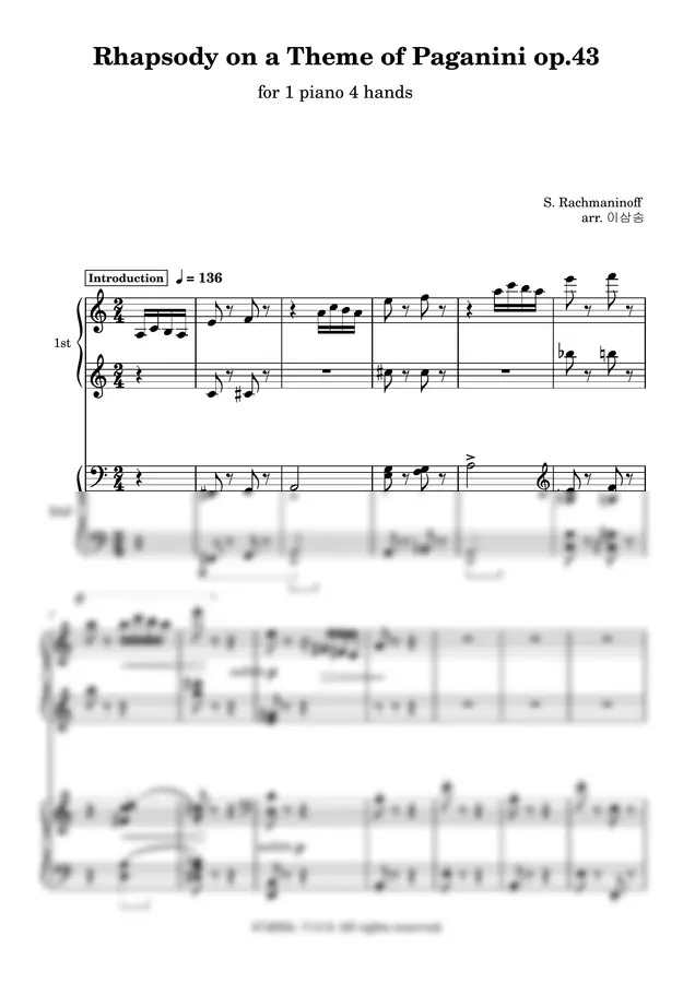 라흐마니노프 - 파가니니주제에 의한 랩소디 op.43 (4 Hands)