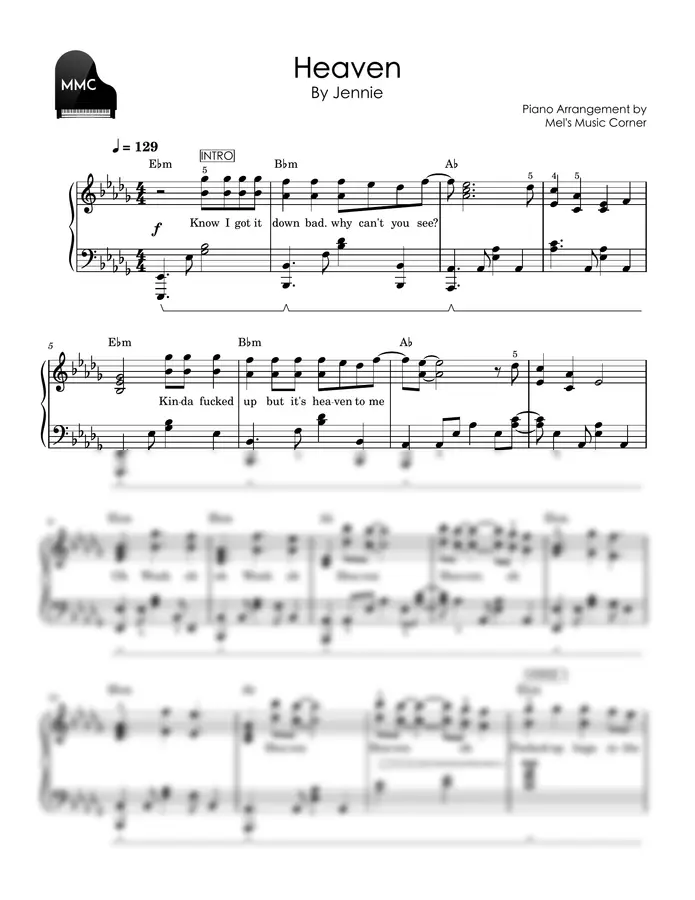 Jennie - Heaven (piano sheet music)