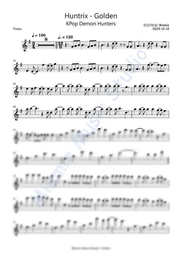 Huntrix - Golden (KPop Demon Hunters) (Violin Sheets)