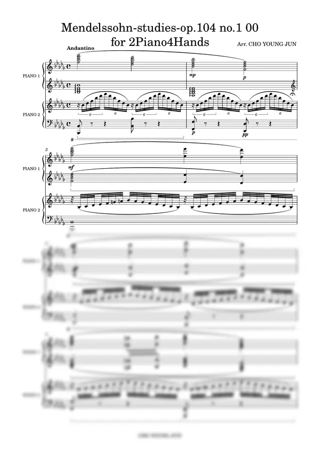 F. Mendelssohn - F. Mendelssohn studies op 104 no 1 for 2Piano4Hands (2pianos, 투피아노)