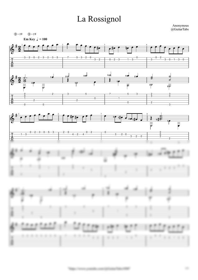 Anonymous - La Rossignol (Duet) by GuitarTabs0