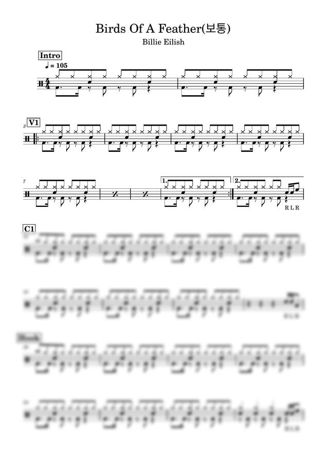 Billie Eilish - Birds Of A Feather (드럼악보) by Drummer KWI0