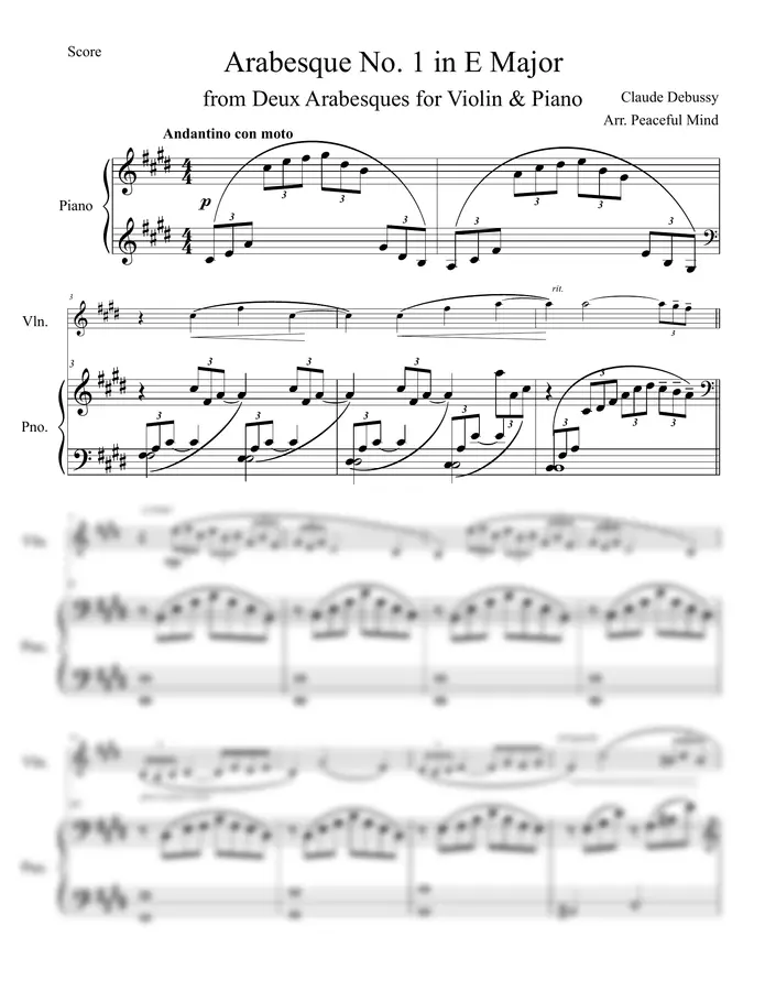 클로드 드뷔시 / Arr. Peaceful Mind - Debussy's Arabesque no 1 for Violin and Piano