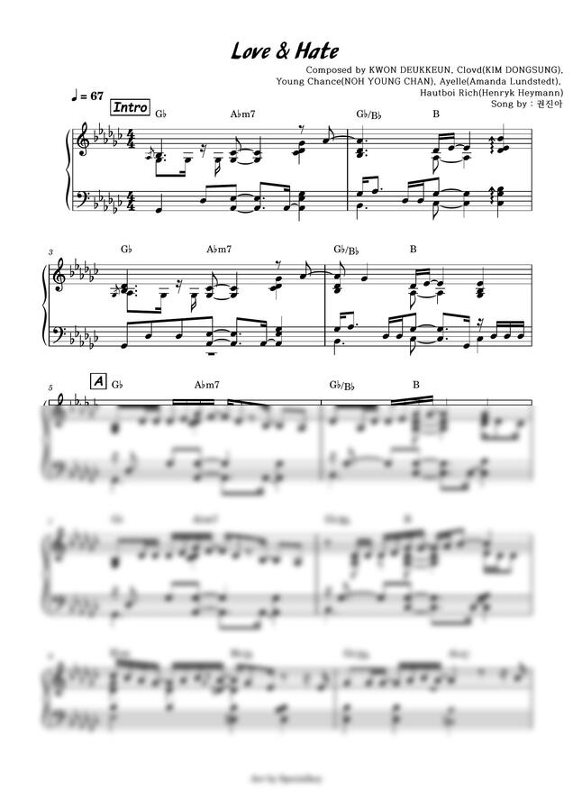 악보 > 권진아 - Love & Hate (Solo piano) by 스페셜키