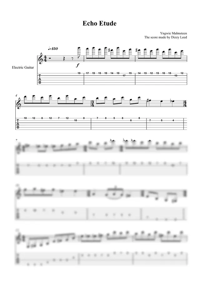 Yngwie Malmsteen The score made by Dizzy Leed - Echo Etude