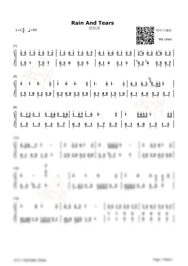 Aphrodite's Child - Rain and Tears-numbered musical notation