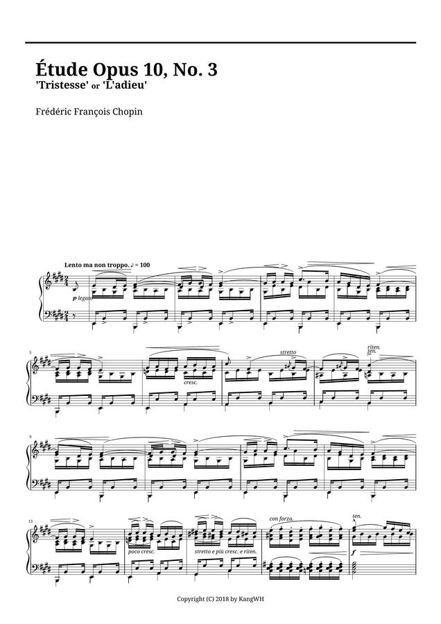 F. Chopin (쇼팽) - Etude Op.10 No.3 (이별곡)
